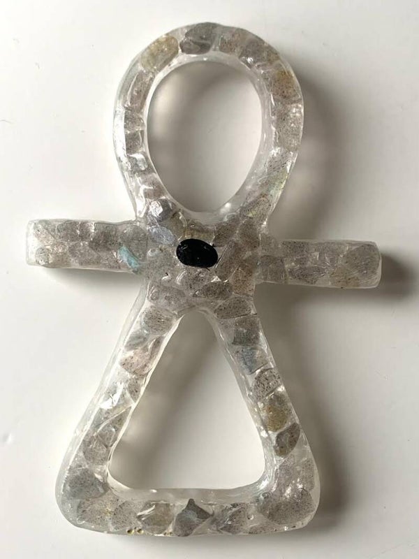 Kristallen Tanit Labradoriet, Sardijnse kwarts, Masterpiece, Satya Mani Azeztuliet, Lemurische laserkwarts, Herkimerdiamant, Zilver