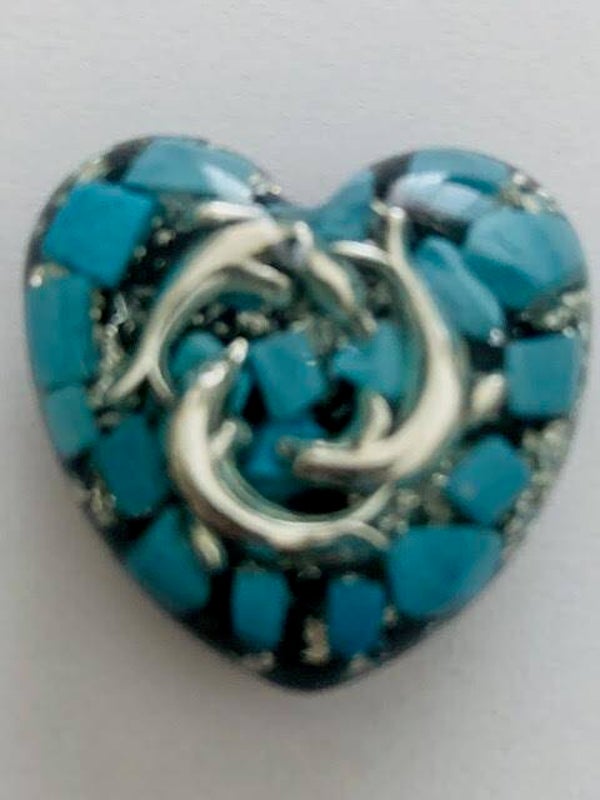 Orgonite Mini Hartje Howliet Dolfijntjes Shungite Herkimerdiamant Dubbeleinder Zilver