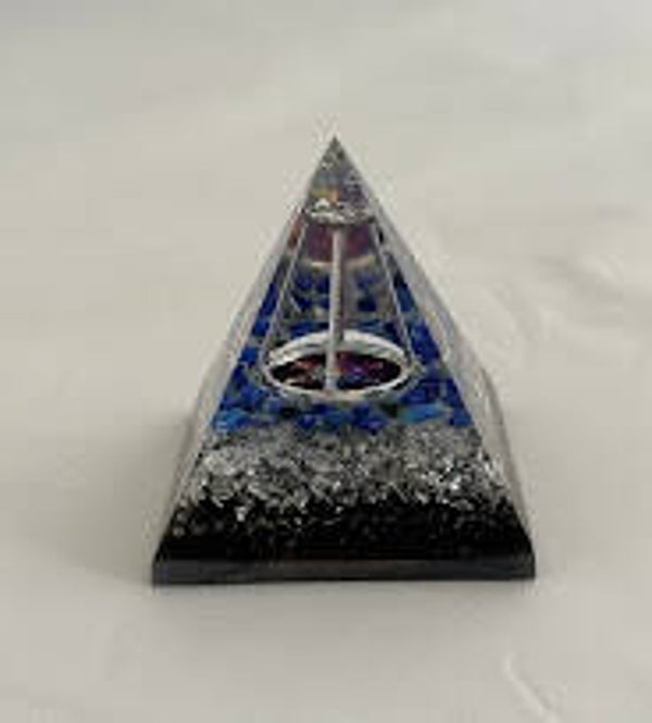 Kleine Nubische Orgonite Piramide Ster Tetraeder, Flower of Life,  Lapis Lazuli, Shungite, Herkimerdiamant, Dubbeleinder, Zilver