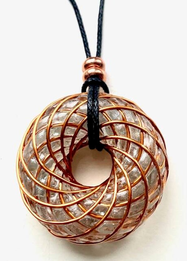 Torus Hanger Aquamarijn, Samadhi Kwarts, Angel Aura Kwarts, Herkimer Diamant, Koperdraad