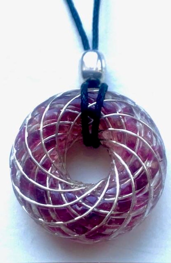 Torus Hanger, Roze Toermalijn, Samadhi Kwarts, Bosnische Kwarts, Angel Aura Kwarts, Herkimer Diamant, Verzilverd Koperdraad