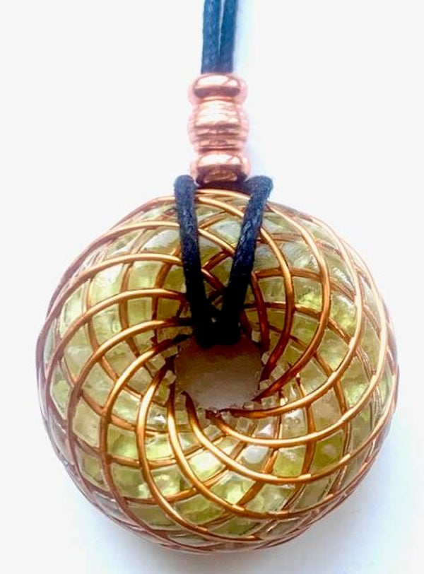Torus Hanger Groene Jade, Samadhi Kwarts, Bosnische Kwarts, Angel Aura Kwarts, Herkimer Diamant, Koper