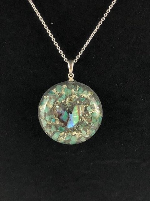 Orgonite hanger Small Amazoniet Abalonehartje Bladzilver 3