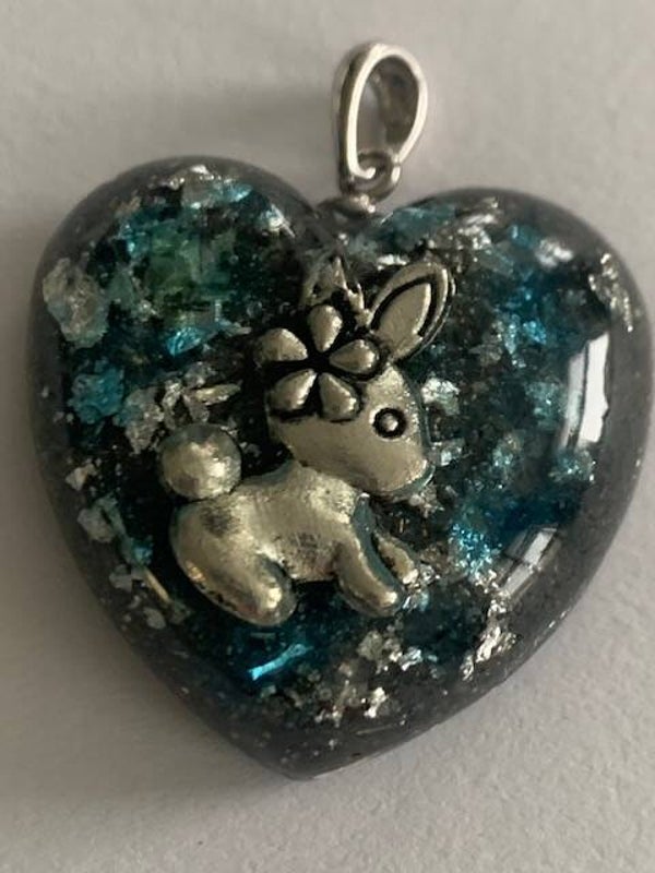 Hanger Orgonite Mini Hartje Syberisch blue konijn Shungite Herkimerdiamant Dubbeleinder Zilver