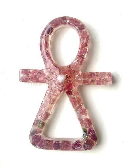 Kristallijne Tanit Roze Toermalijn, Sardijnse kwarts,  Herkimerdiamant , Satya Mani Azeztuliet, Lemurische laserkwarts, Prince kwarts, Zilver