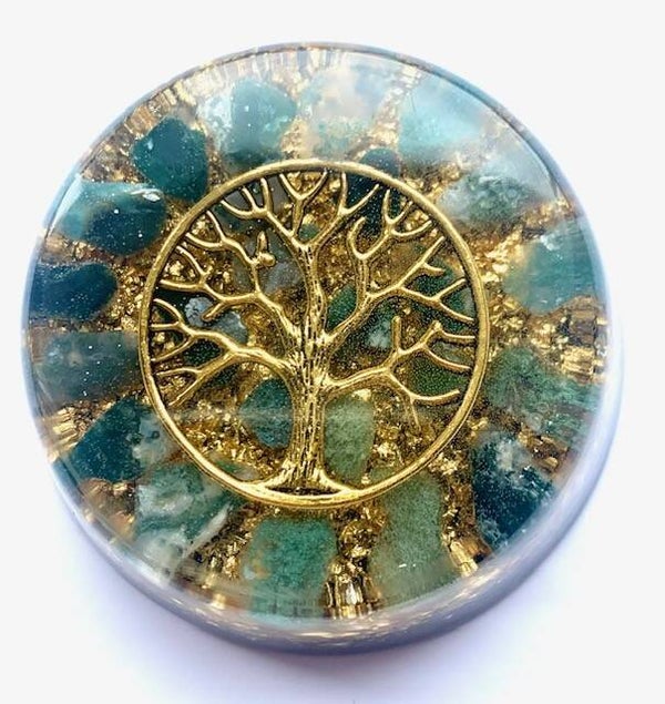 Grote Orgonite Buster Mosagaat, Levensboom, Shungite, Herkimerdiamant, Dubbeleinder, Goud