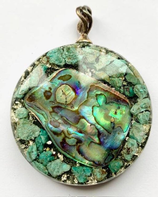 Grote Orgonite Hanger Amazoniet, Abalone, Shungite, Herkimerdiamant, Zilver #G5