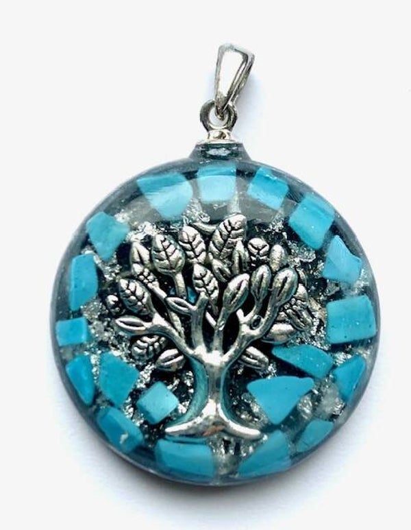 Kleine Orgonite Hanger Blauwe Howliet, Levensboom, Shungite, Herkimerdiamant, Zilver #27