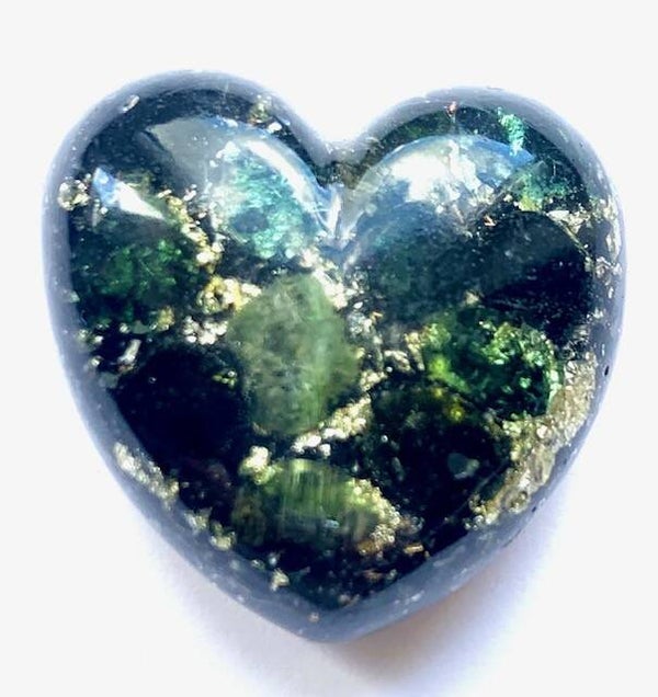Orgonite Mini Hartje Mosagaat, Shungite, Herkimerdiamant, Dubbeleinder, Zilver