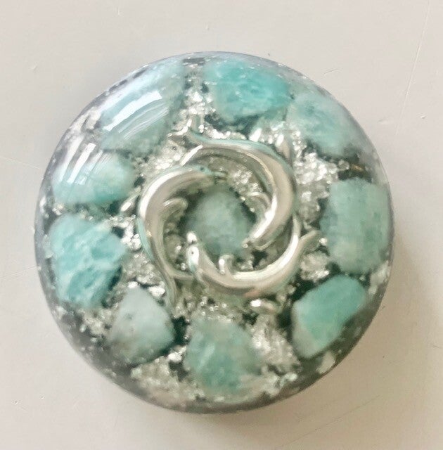 Bolle Orgonite Buster Azumar, Dolfijntjes, Shungite, Herkimerdiamant, Dubbeleinder, Zilver