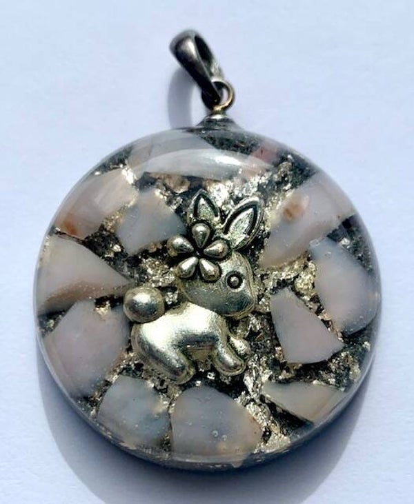 Kleine Orgonite Hanger Roze Andesopaal, Konijn, Shungite, Herkimerdiamant, ZIlver #30