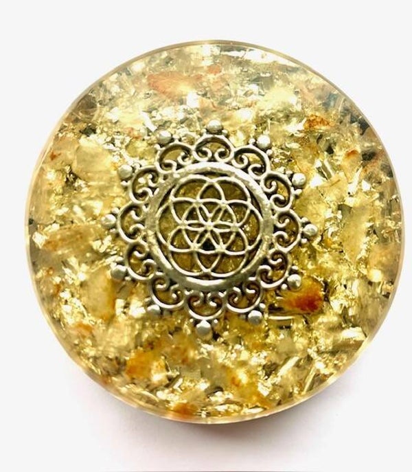 Grote Orgonite Buster, Maria Magdalena Kwarts, Levensbloem, Shungite, Herkimerdiamant, Dubbeleinder, Zilver