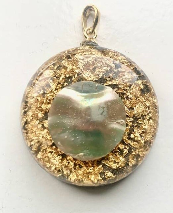 Orgonite Hanger Small Abalone, Goud, Shungite, Herkimerdiamant #2