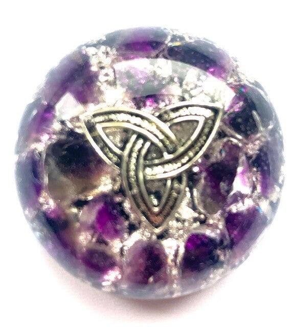 Bolle Orgonite Buster Amethist, Keltische knoop, Shungite, Herkimerdiamant, Dubbeleinder,  Zilver