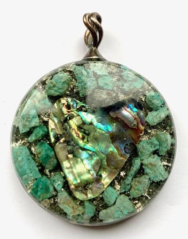 Grote Orgonite Hanger Amazoniet, Abalone, Shungite, Herkimerdiamant, Zilver #G4