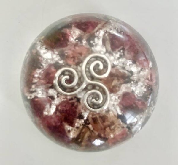 Kleine Bolle Orgonite Buster Roze Toermalijn, Triskelion,Shungite, Herkimerdiamant, Dubbeleinder, Zilver