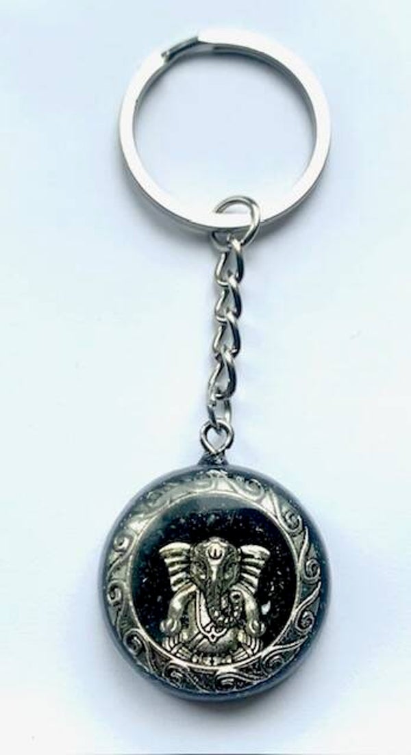 Orgonite Sleutelhanger Ganesha, Shungite, Herkimerdiamant, Dubbeleinder