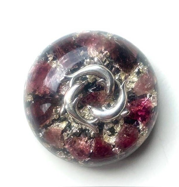 Bolle Orgonite Buster  Rode/Roze Toemalijn, Dolfijntjes, Shungite, Herkimerdiamant, Dubbeleinder, Zilver