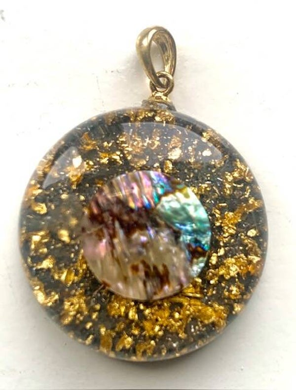 Orgonite Hanger Small Abalone, Goud, Shungite, Herkimerdiamant #3