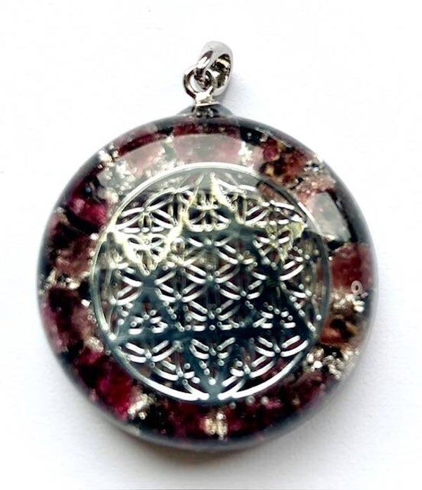 Orgonite Hanger Small Roze Toermalijn, Merkaba, Shungite, Herkimerdiamant, Zilver # 17