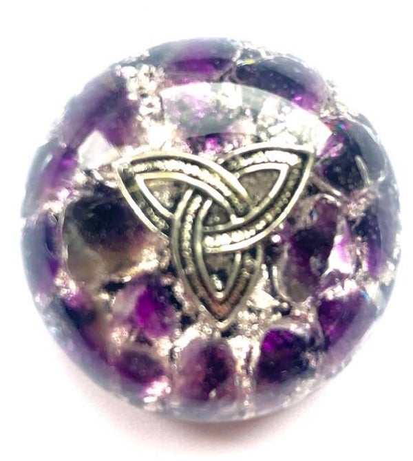 Bolle Orgonite Buster Amethist, Keltische knoop, Shungite, Herkimerdiamant, Dubbeleinder,  Zilver