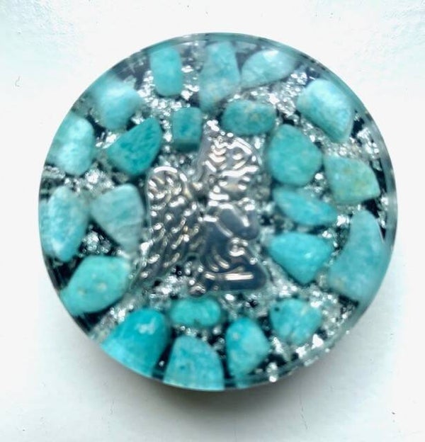 Midden Orgonite Buster Azumar, Engeltje, Shungite, Herkimerdiamant, Dubbeleinder Zilver