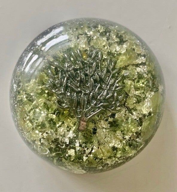 Bolle Orgonite Buster Olivijn, Levensboom, Shungite, Herkimerdiamant, Dubbeleinder, Zilver