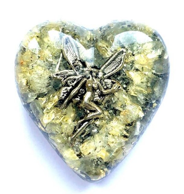 Orgonite Hartje Citrien, Tinkebel, Shungite, Herkimerdiamant, Dubbleinder, Zilver