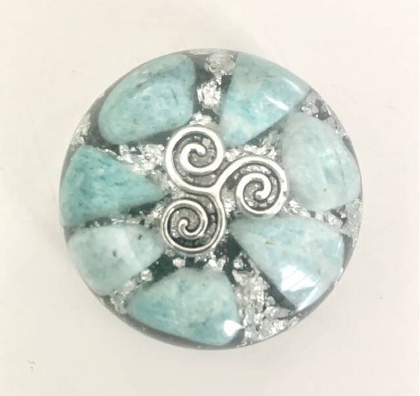 Bolle Orgonite Buster Amazoniet, Triskelion, Shungite, Herkimerdiamant, Dubbeleinder, Zilver