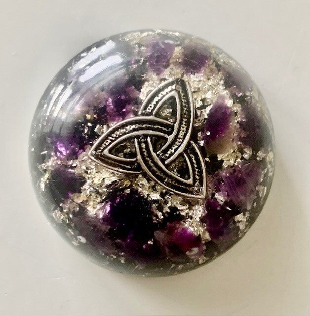 Bolle Orgonite Buster Amethist, Keltische knoop, Shungite, Herkimerdiamant, Dubbeleinder,  Zilver