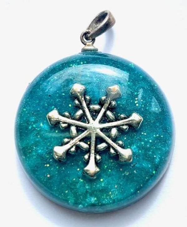Kleine Orgonite Hanger Apatiet, Glitters, IJskristal, Shungite, Herkimerdiamant, Zilver #33