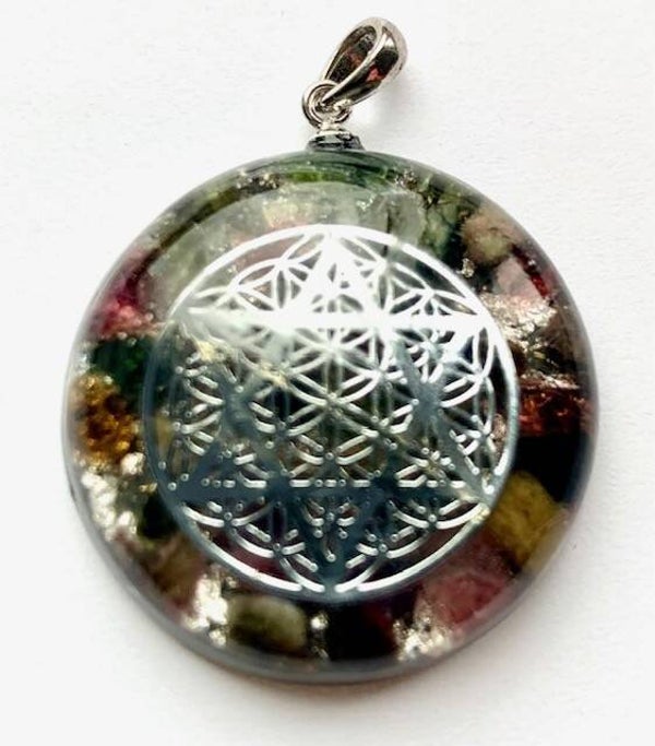 Orgonite Hanger Small Kiwi Jaspis, Merkaba, Shungite, Herkimerdiamant, Zilver #12