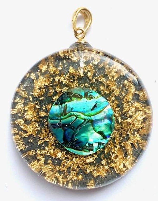 Middenmaat Hanger Orgonite Abalone, Shungite, Herkimerdiamant, Goud #M5