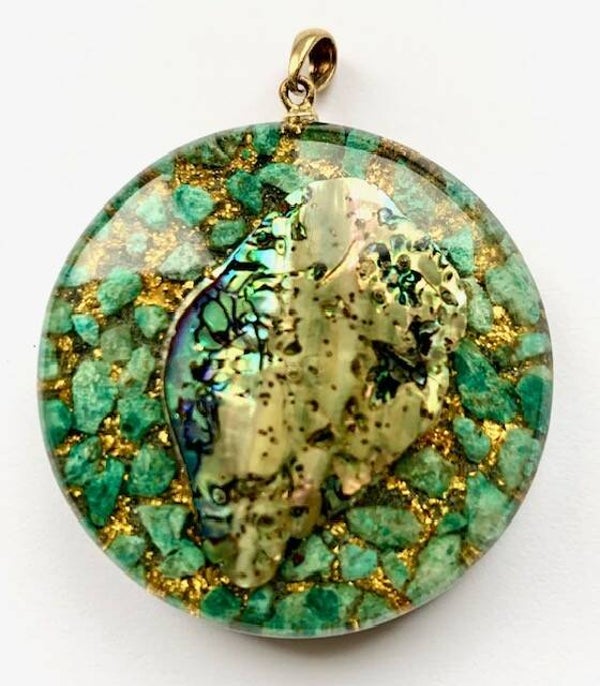 Grote Orgonite Hanger Amazoniet, Abalone, Shungite, Herkimerdiamant, Goud #G6