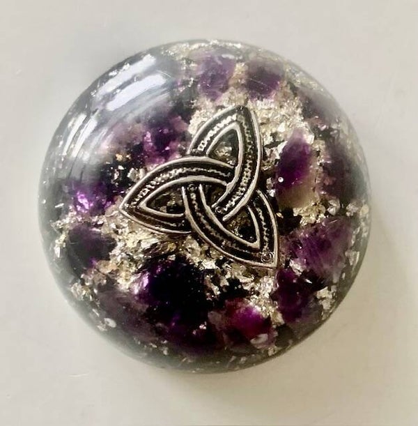 Bolle Orgonite Buster Amethist, Keltische knoop, Shungite, Herkimerdiamant, Dubbeleinder,  Zilver