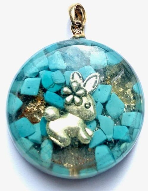 Kleine Orgonite Hanger Blauwe Howliet, Konijntje, Shungite, Herkimerdiamant, Zilver #28