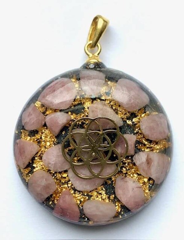 Kleine Orgonite Haager Aardbeienkwarts, Flower of Life, Shungite, Herkimerdiamant, Goud #21