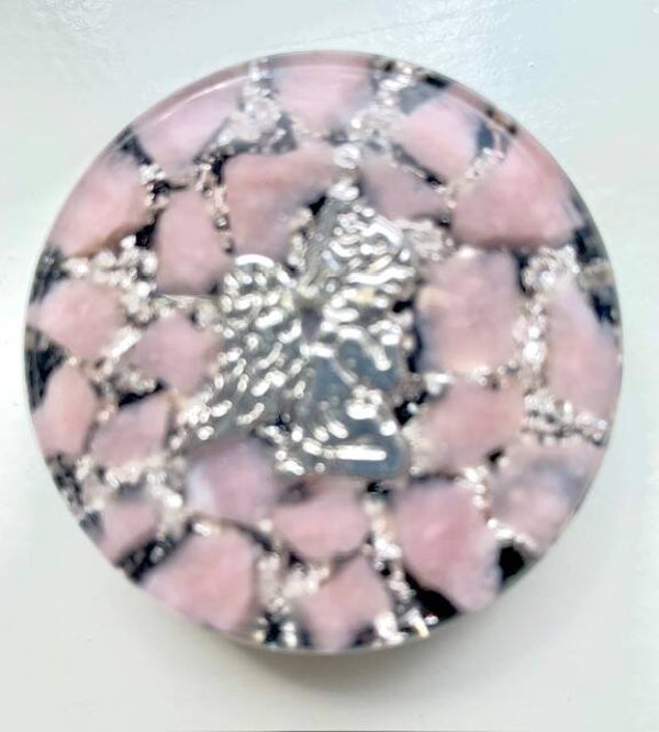 Midden Orgonite Buster Roze Andesopaal, Engeltje, Shungite, Herkimerdiamant, Dubbeleinder, Zilver