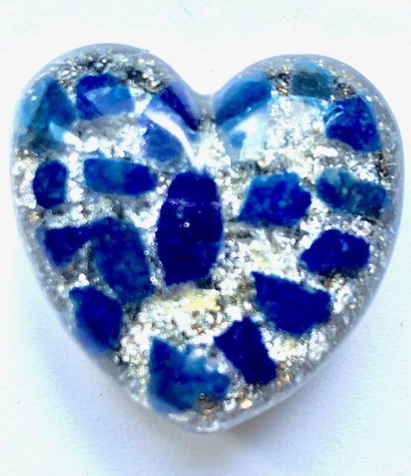 Orgonite Mini Hartje Lapis Lazuli, Shungite, Herkimerdiamant, Dubbeleinder, Zilver