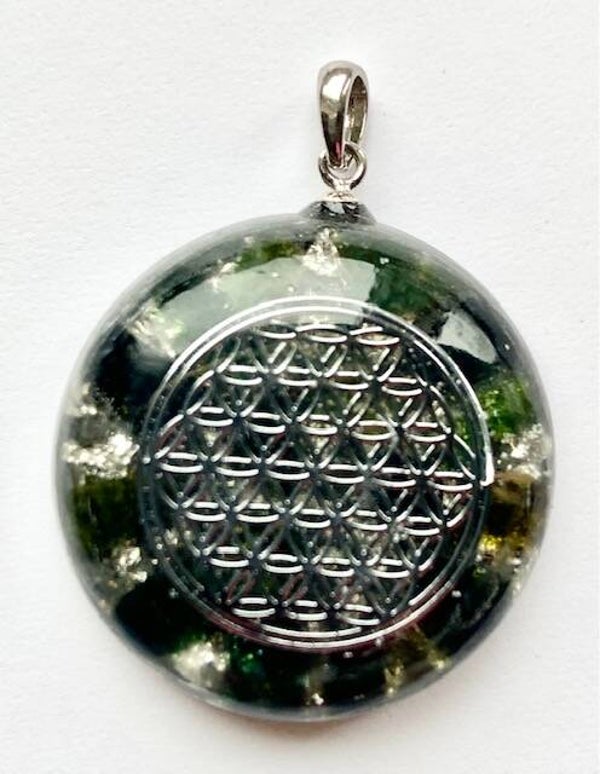 Orgonite Hanger Small Mosagaat, Flower of Life, Shungite, Herkimerdiamant, Zilver #13