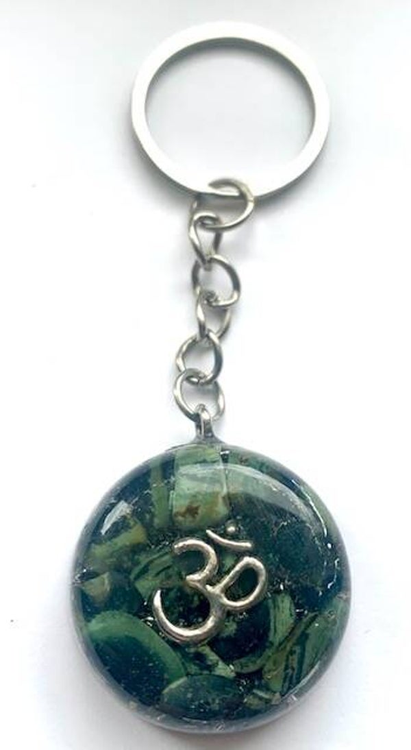 Orgonite Sleutelhanger Ohm teken, Kambaba, Shungite, Herkimerdiamant, Dubbeleinder