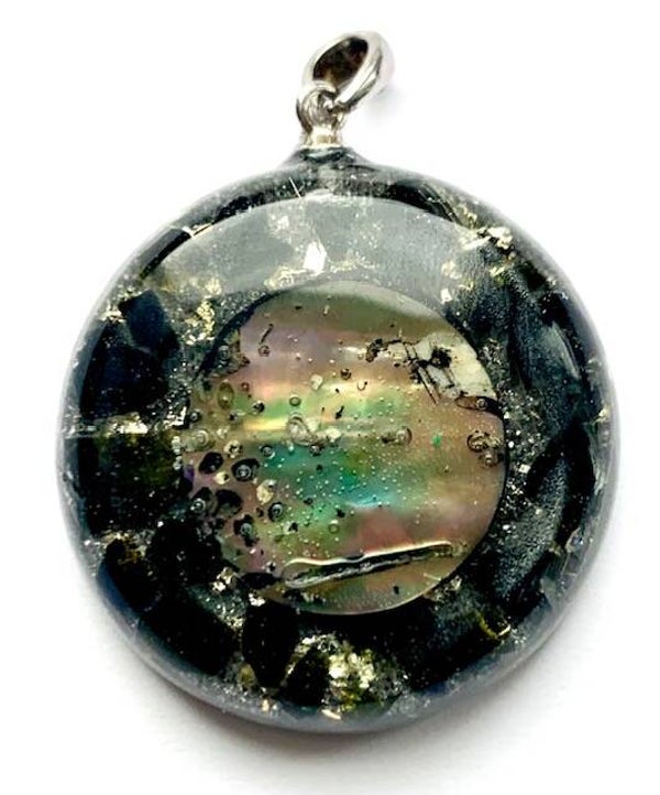 Orgonite Hanger Small Zwarte Toermalijn, Abalone, Shungite, Herkimerdiamant, Zilver #11