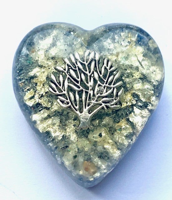 Orgonite Hartje Citrien,Levensboom, Shungite, Herkimerdiamant, Dubbeleinder, Zilver