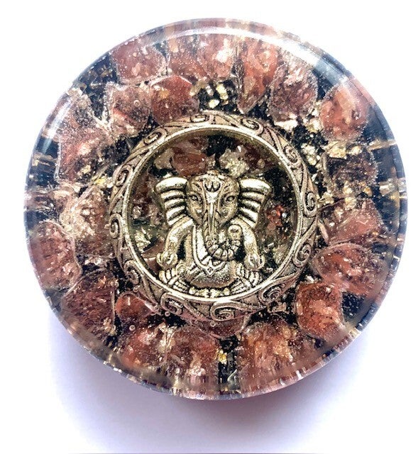 Midden Orgonite Buster Cherry Opaal,  Ganesha, Shungite, Herkimerdiamant ,Dubbeleinder, Zilver