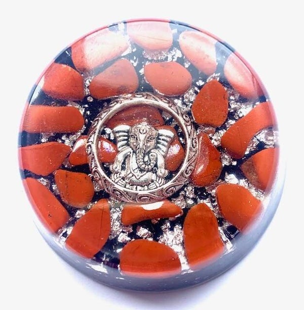 Grote Orgonite Buster Rode Jaspis Ganesha Shungite Herkimerdiamant Dubbeleinder Zilver