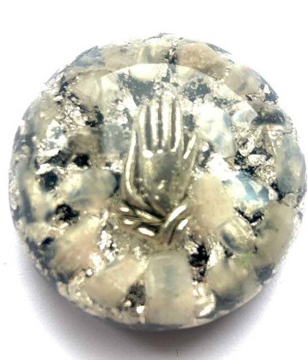 Bolle Orgonite Buster Maansteen, Namastehandjes, Shungite, Herkimerdiamant, Dubbeleinder, Zilver