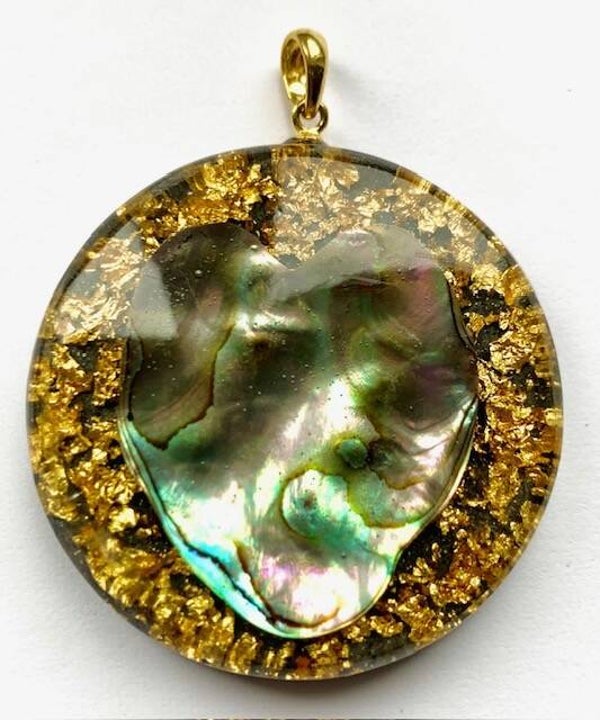 Grote Orgonite Hanger Abalone, Shungite, Herkimerdiamant, Goud #G2