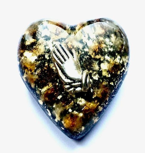 Orgonite Hartje Citrien, Namastehandjes, Shungite, Herkimerdiamant, Dubbeleinder, Zilver
