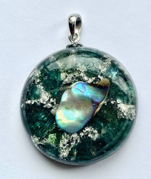 Orgonite Hanger Small Apatiet, Abalone, Shungite, Herkimerdiamant, Zilver #8