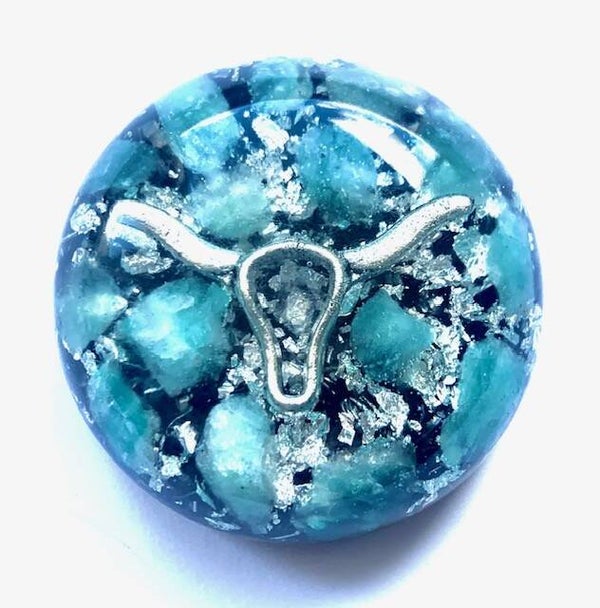 Bolle Orgonite Buster Amazoniet, Taurus de Bull, Shungite, Herkimerdiamant, Dubbeneinder, Zilver